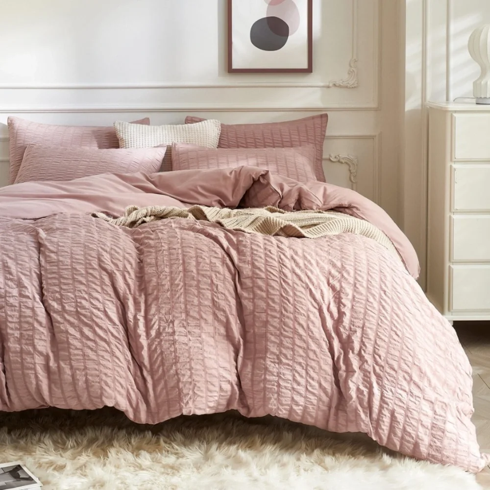 Seersucker Smoky Pink Duvet Set 3pc.